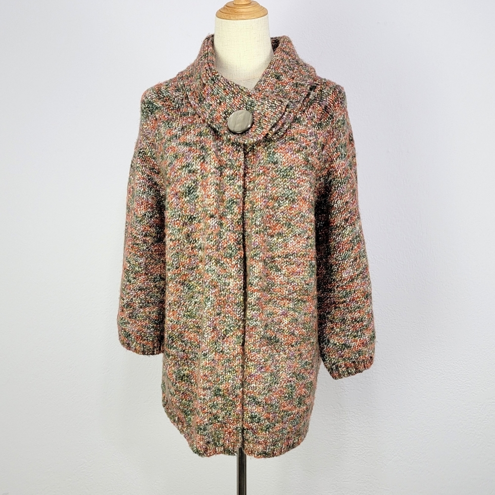 TWEEDS Button Neck Open Front  Wool Blend Sweater Multi Color Womens Size Large